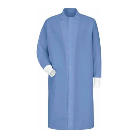 Vf Imagewear Red Kap Gripper-Front Butcher Coat W/Knit Cuffs, Pocket-less, Spun Polyester, Light Blue, 2XL KS60LBRGXXL